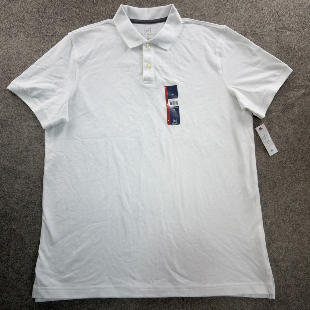 NWT George Mens Short Sleeve Pique Polo Shirt White Size M